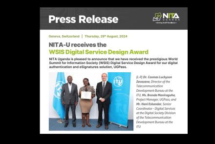 (L-R) Dr. Cosmas Luckyson Zavazava, Director of the Telecommunication Development Bureau at the ITU, Ms. Brenda Maniraguha, Project Manager, UGPass, and Mr. Hani Eskandar, Senior Coordinator- Digital Society Division of the Telecommunication Development Bureau at the ITU.